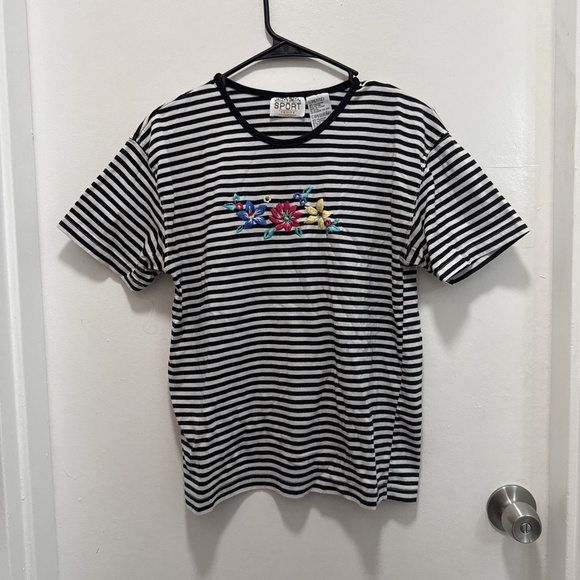Jaclyn Smith Tops - Jaclyn Smith Black Striped Short Sleeve Shirt Top Womens Small